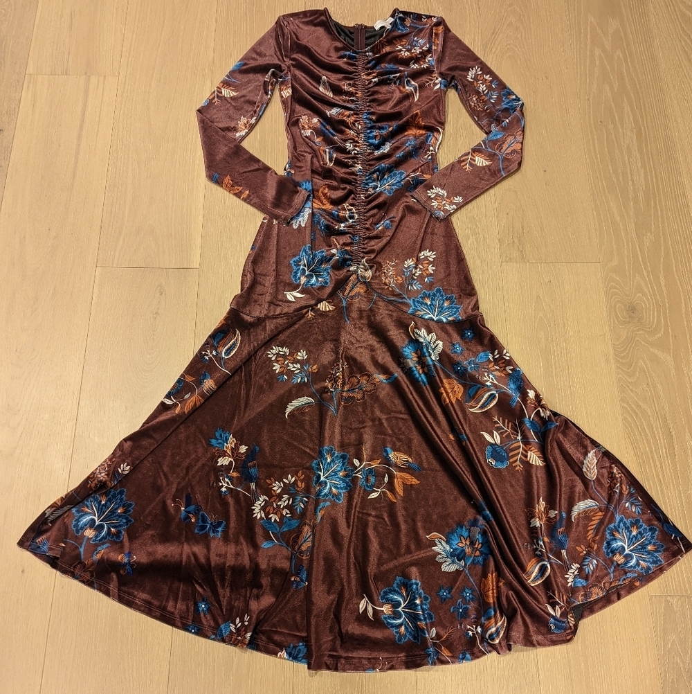 Elegant Floral Brown Velvet Whimsigoth Dress